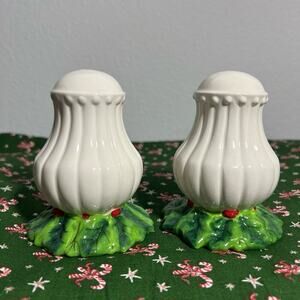 Blue Sky Clayworks Holiday Holly Berries & Leaves Salt & Pepper Shakers